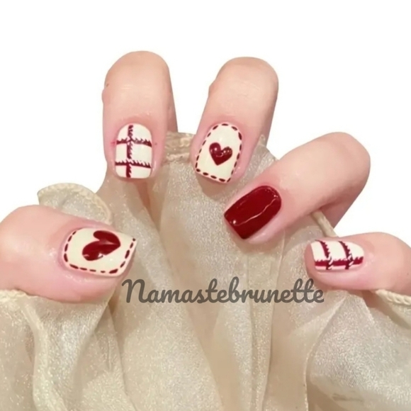 2/$16 Square Heart Press On Nails - Picture 4 of 17